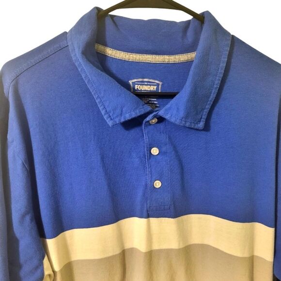 The Foundry Blue Beige Color Block Men's Polo, Big & Tall 2XLT - Picture 3 of 7